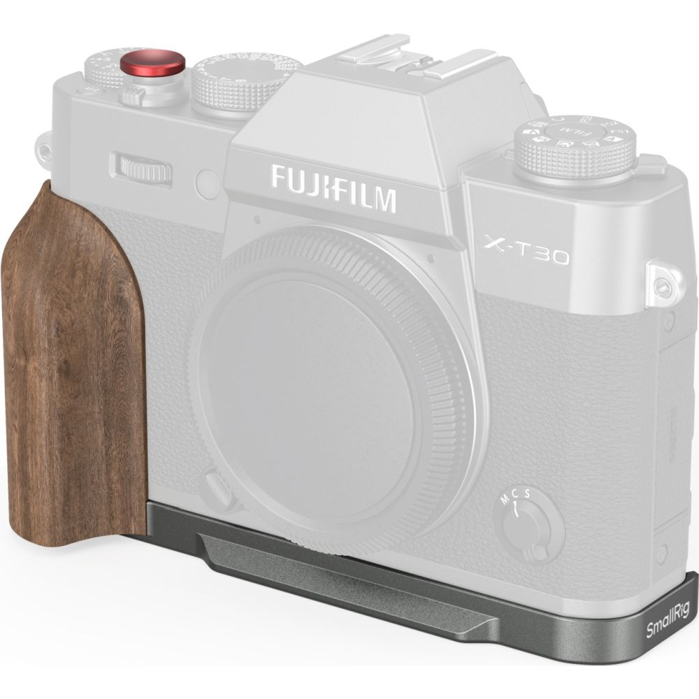 Plaque de montage en L SmallRig 5668 avec poignée en bois pour FUJIFILM X-T30 / X-T30 II / X-T30 III, argent anthracite
