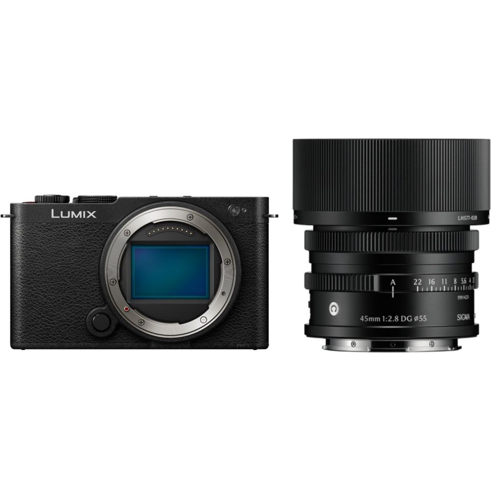 Boîtier Panasonic Lumix S9 noir de jais + objectif Sigma 45 mm f/2,8 DG contemporain à monture L - noir