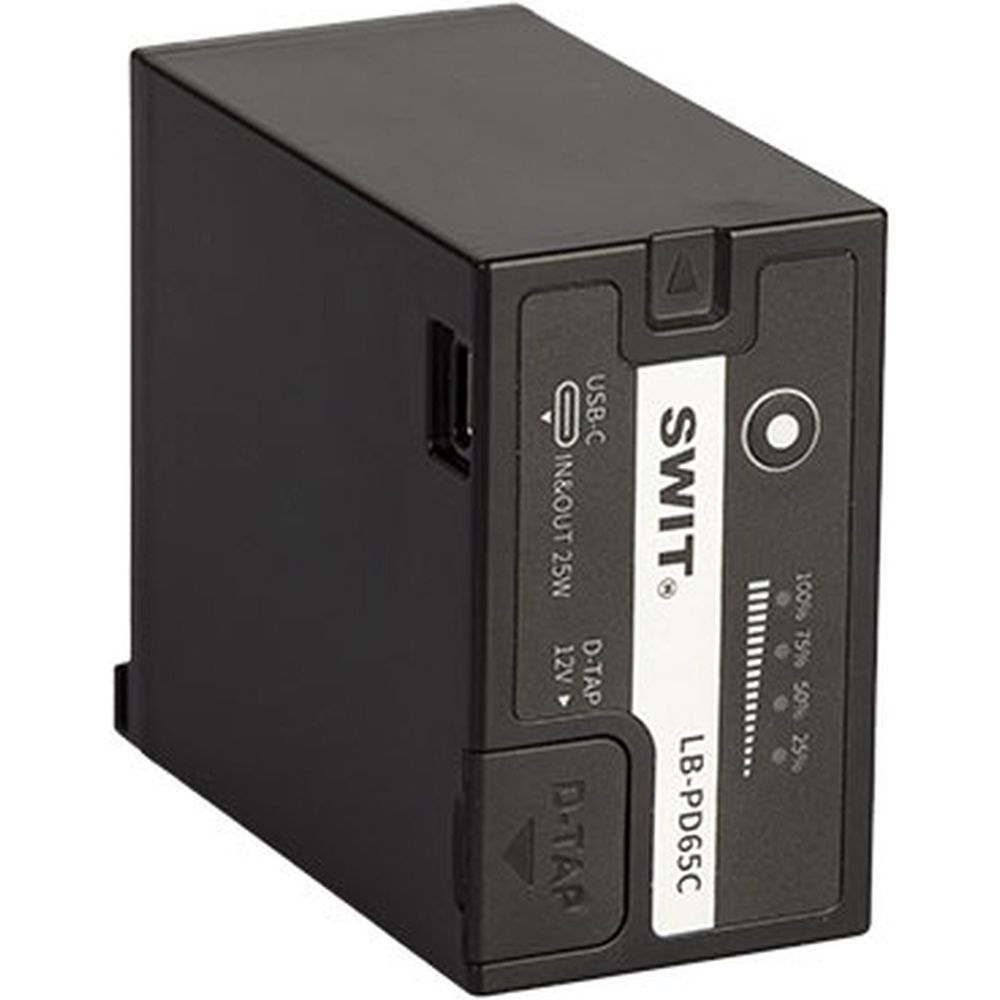 La batterie SWIT LB-PD65C de 65 Wh de type D avec prise D-tap 12 V et port USB-C est compatible avec Panasonic.
