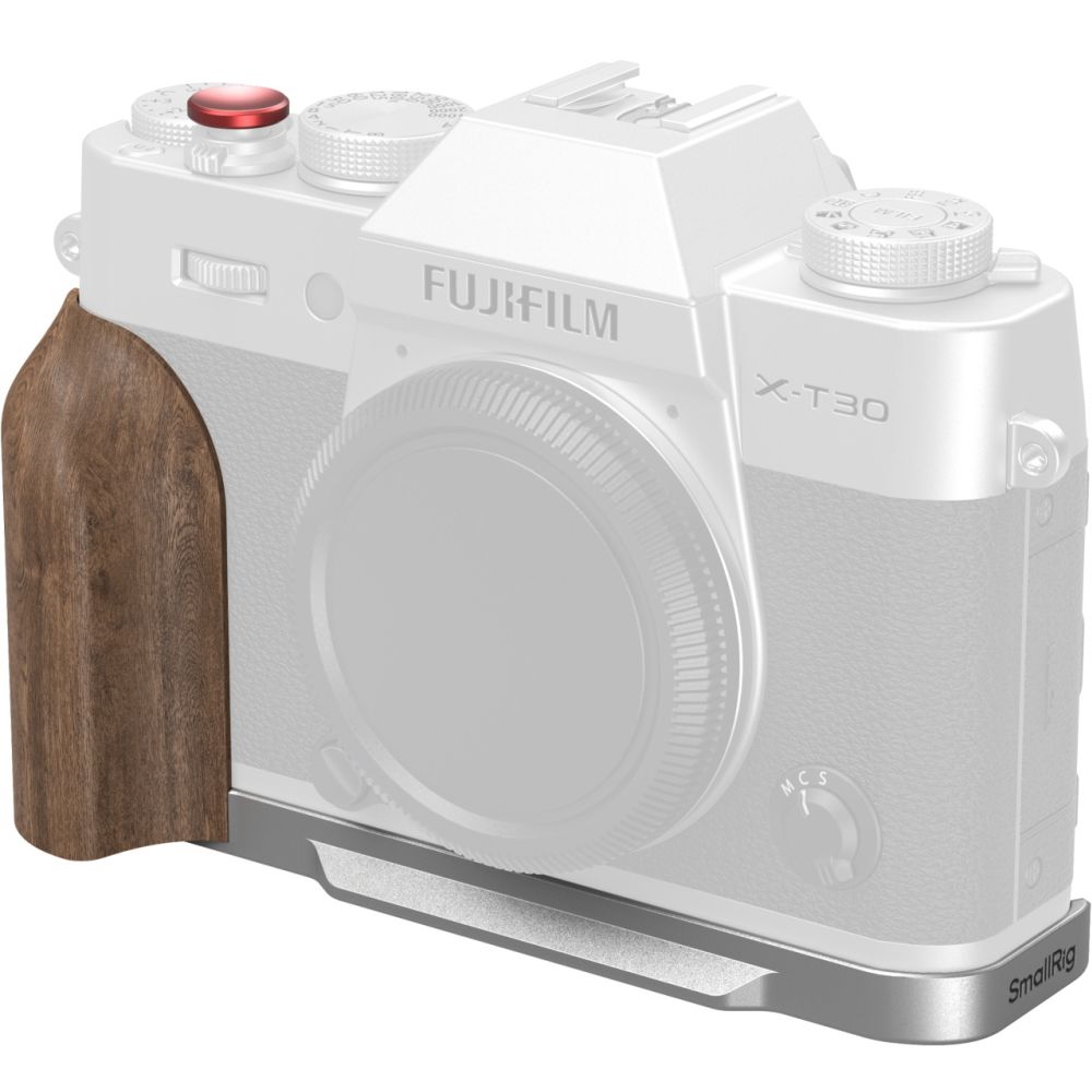 Plaque de montage en L SmallRig 5667 avec poignée en bois pour FUJIFILM X-T30 / X-T30 II / X-T30 III, argent