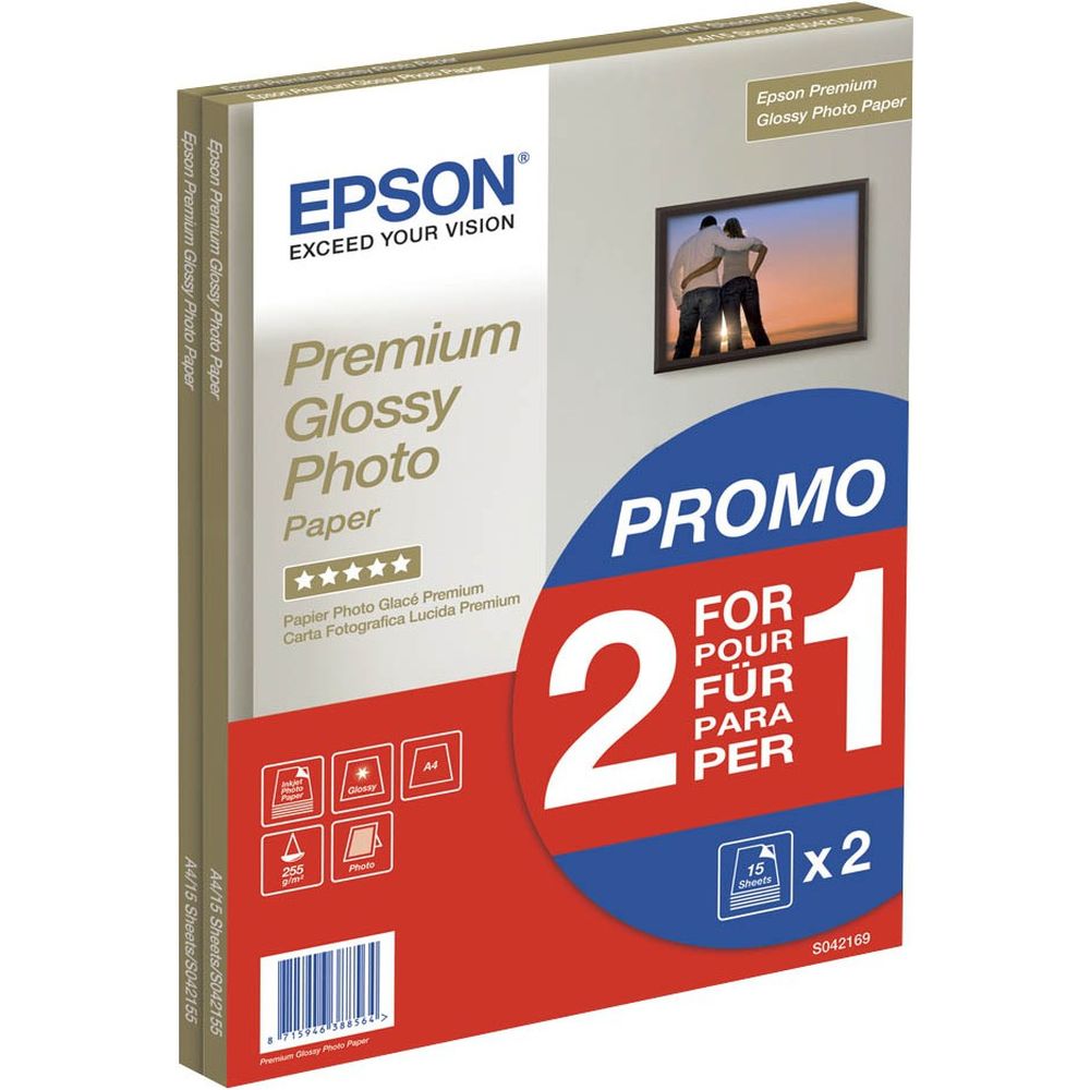 2 Paquets Papier Photo Epson Premium Glacé A4 15 Feuilles