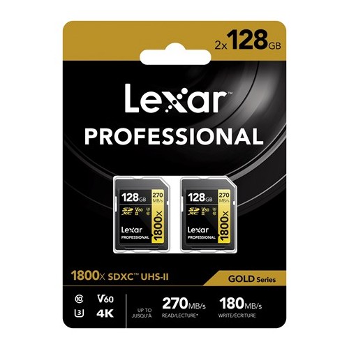 Lexar Pro Gold 128GB SDXC V60 UHS-II 1800x - 2 Stuks