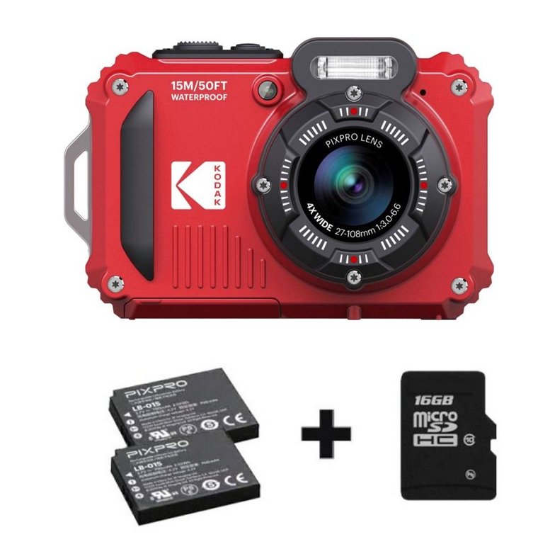Kodak Waterproof WPZ-2 Rood 4x zoom, WiFi + extra accu + 16GB geheugenkaart