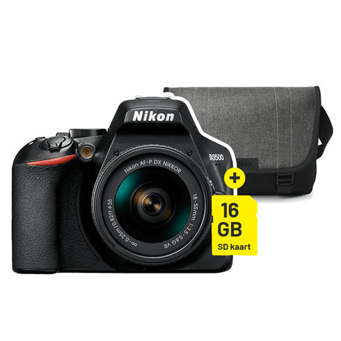 Nikon D3500 + AF-P 18-55mm VR Starterkit (+tas en 16GB geheugenkaart) - Kamera