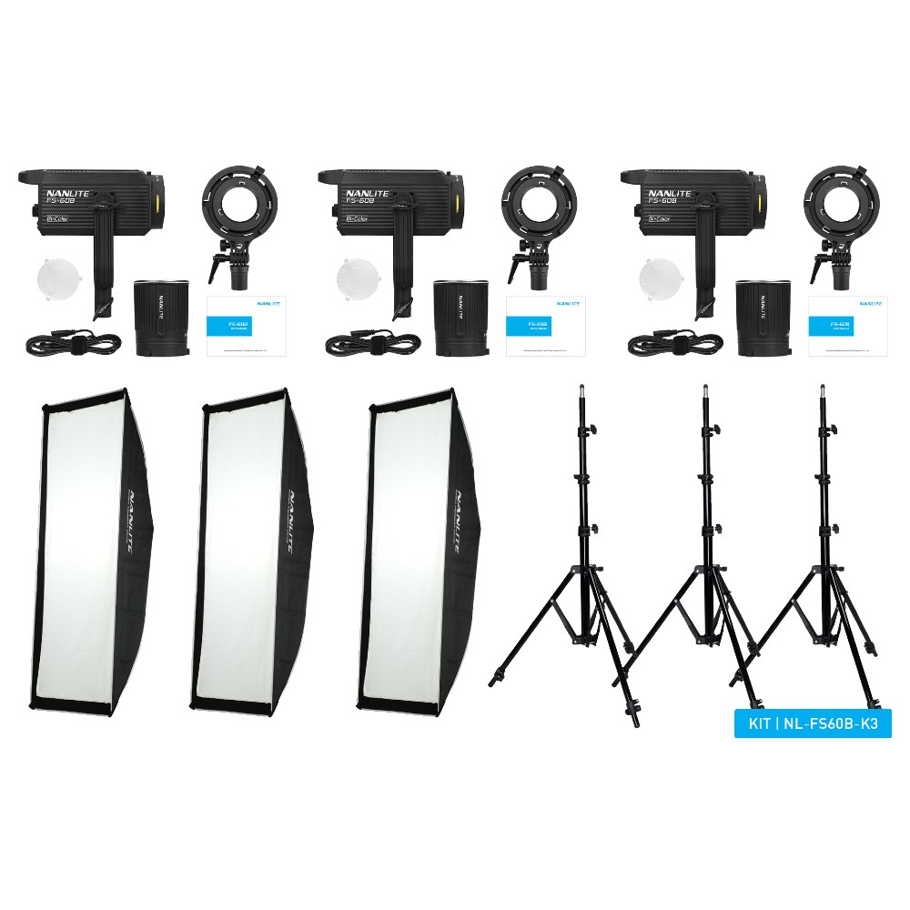 Nanlite FS-60B LED triple kit (w/ light stand and softbox)