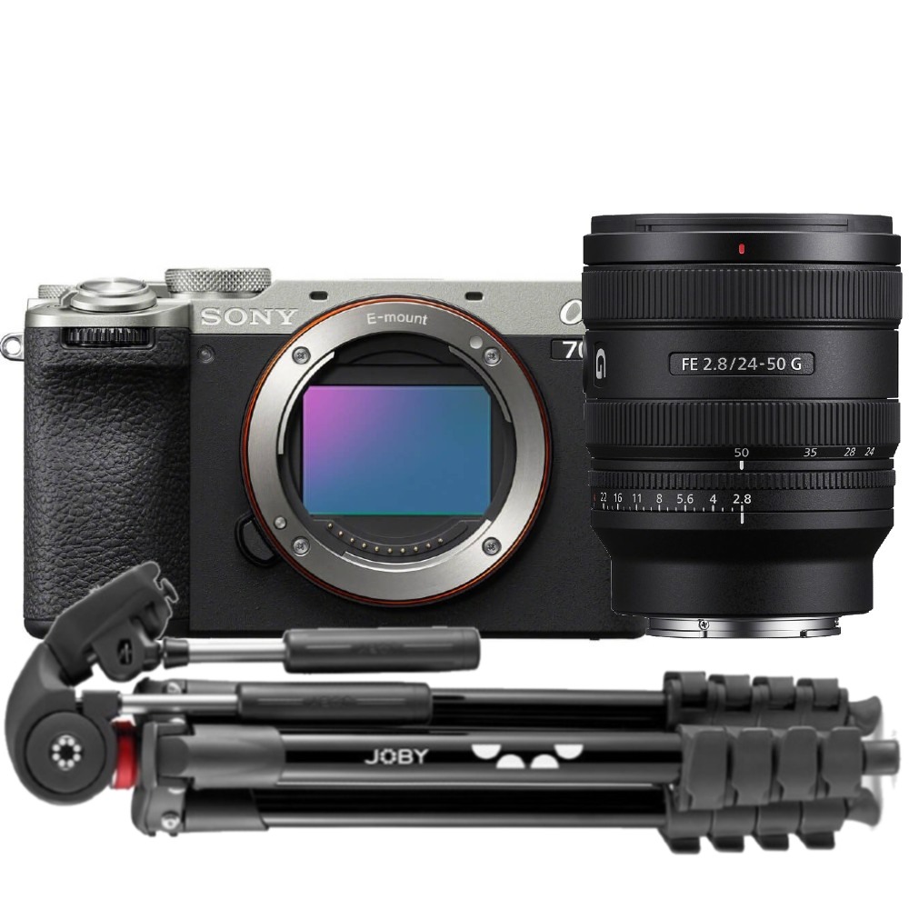Sony A7C II zilver + 24-50mm F/2.8 + Joby Compact Advanced Tripod