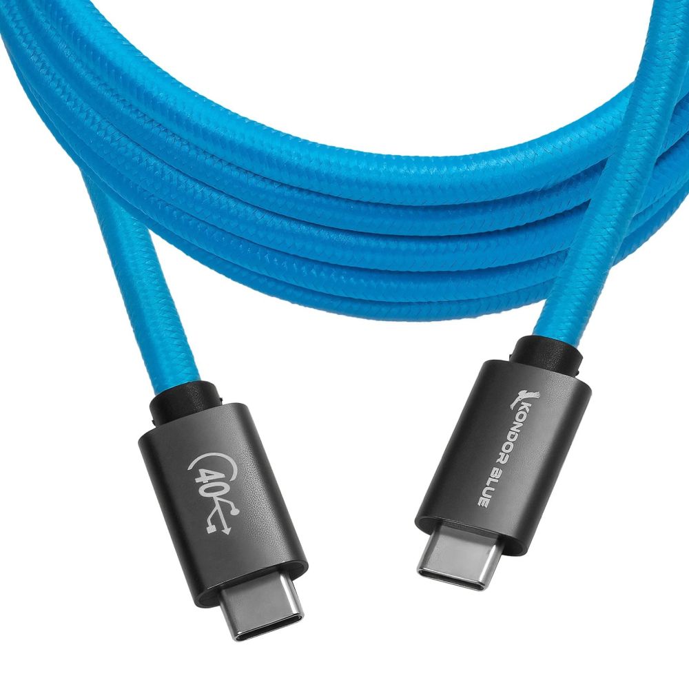 Kondor Blue Thunderbolt 4 USB 4.0 Type C kabel Blazing 40G Speeds 5A 100W recht 6Ft